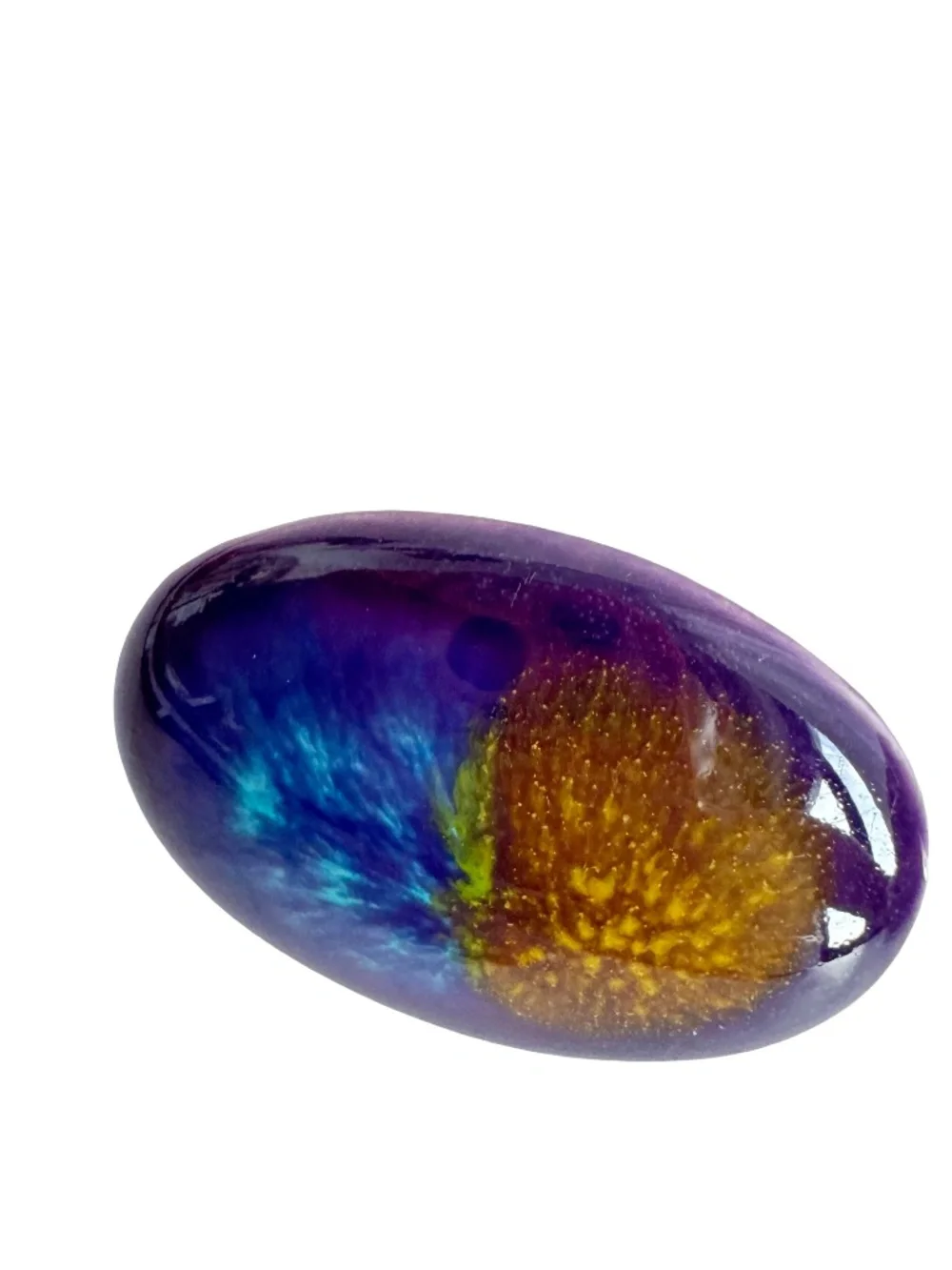 Vintage Oval Porcelain Brooch Blue Yellow Burst Ceramic Art Pin Abstract Retro